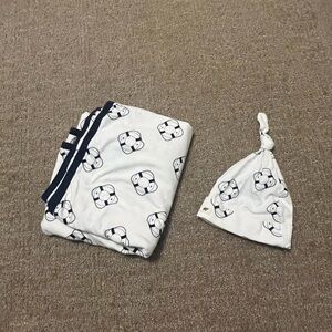 Monica & Andy Coming Home Blanket, Matching Baby Hat Nautical Life Saver Print
